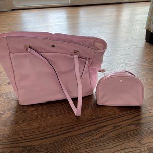 KATE SPADE pink tote and matching makeup case